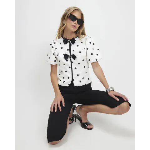 River Island Polka Dot Bow Front Top