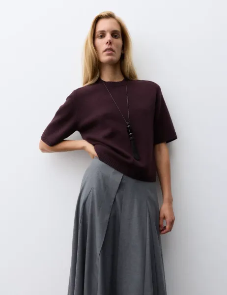 Autograph Merino Wool Rich Knitted Top with Cashmere Aubergine