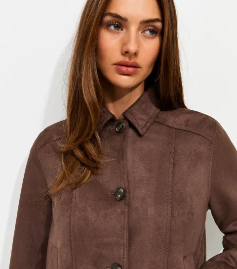 Women's Dark Brown Faux Suede Shacket
