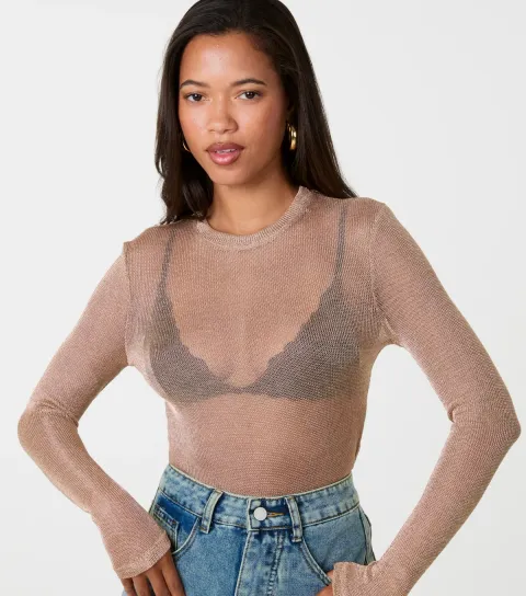 Pink Vanilla Women's Gold Fine Knit Sparkle Top