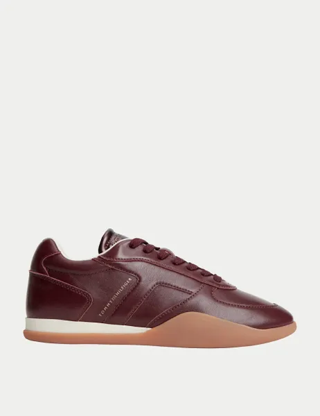 Tommy Hilfiger TH Vintage Leather Lace Up Trainers Dark Brown