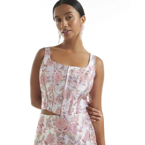 River Island Petite Floral Jacquard Corset Top