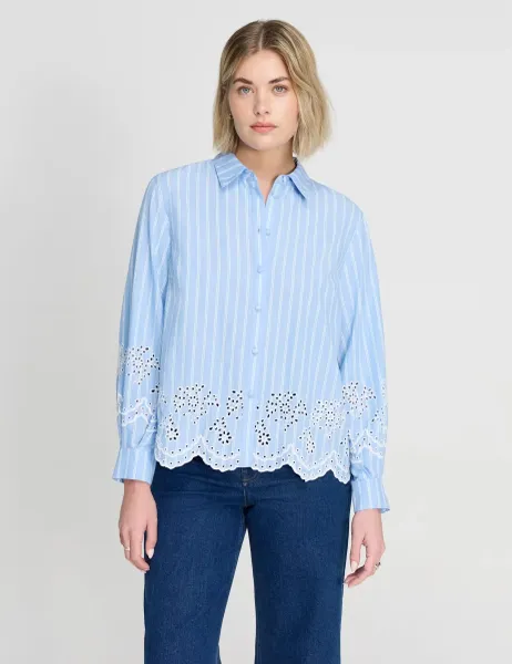 Finery London Pure Cotton Striped Shirt Blue Mix
