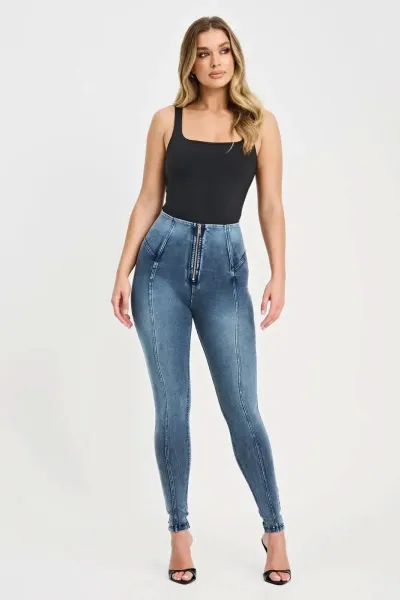 Freddy WRUP Denim with Feature Seam - High Waisted - Full Length - Vintage Blue + Blue Stitching