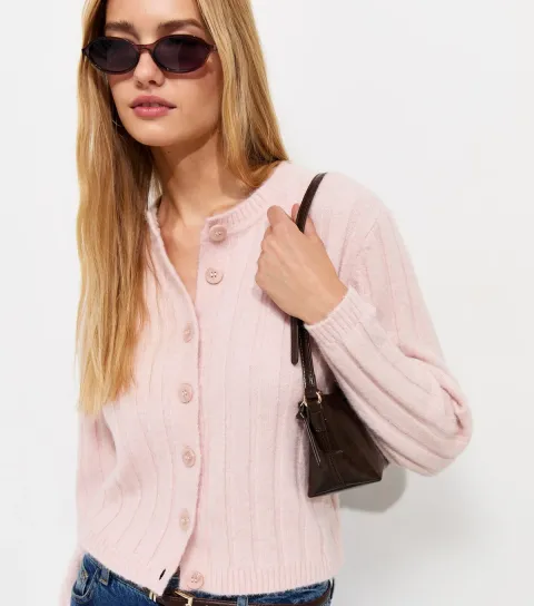 Women's Light Pink Wide Rib Meet The Jean Cardigan