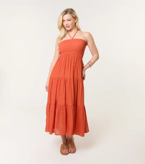 Women's Orange Bandeau Midi Dress