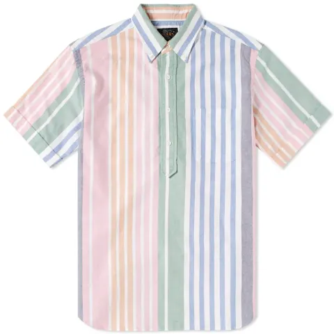 Short Sleeve Popover Wide Stripe Oxford Shirt
