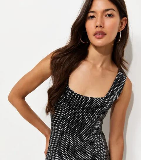 Women's Black Sequin Square Neck Mini Dress