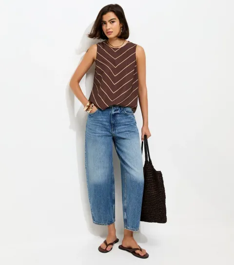 Women's Brown Chevron Print Sleeveless Top