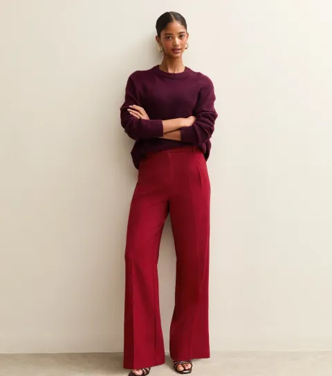 New Look Women's Bright Red Pleated Front Wide Leg Trousers