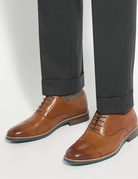 Dune London Wide Fit Leather Oxford Shoes Tan