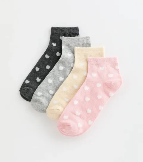Multicolour Pack of 4 Heart Patterned Trainer Socks