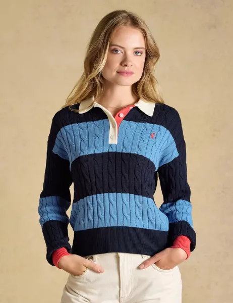 Joules Pure Cotton Striped Collared Rugby Jumper