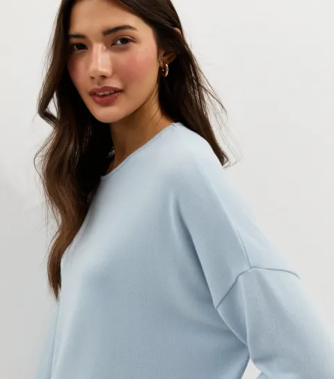 Women's Blue Soft Touch Slouchy Cropped Sleeve T-Shirt