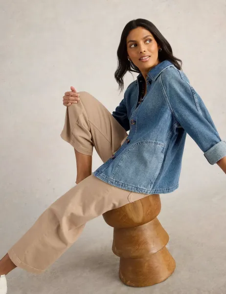 White Stuff Denim Relaxed Jacket Med Blue Denim