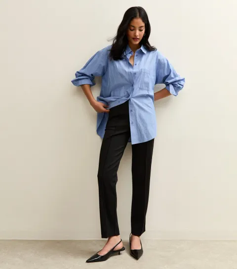 Women's Black Twill High Waist Straight Leg Trousers