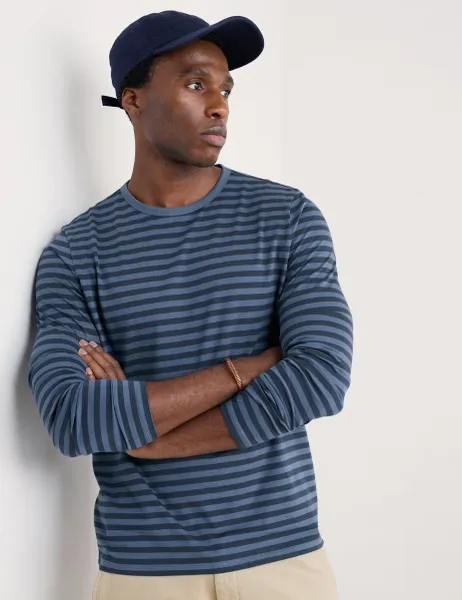 Seasalt Cornwall Pure Cotton Striped Crew Neck Top Blue Mix
