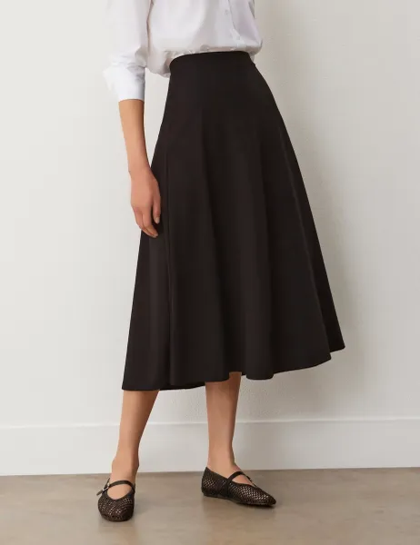 Finery London Ponte Jersey Midi A-Line Skirt Black