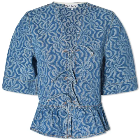 Denim Flounce Tie Blouse
