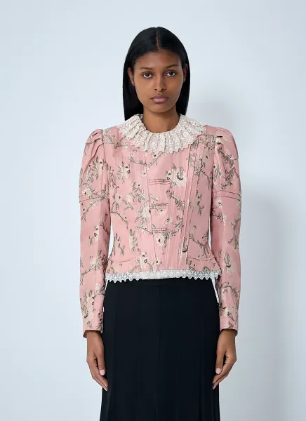 Jacquared Taffeta And Lace Jacket