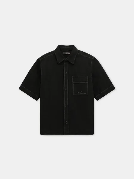 SCRIPT LINEN GD PKT SS SHIRT - Black