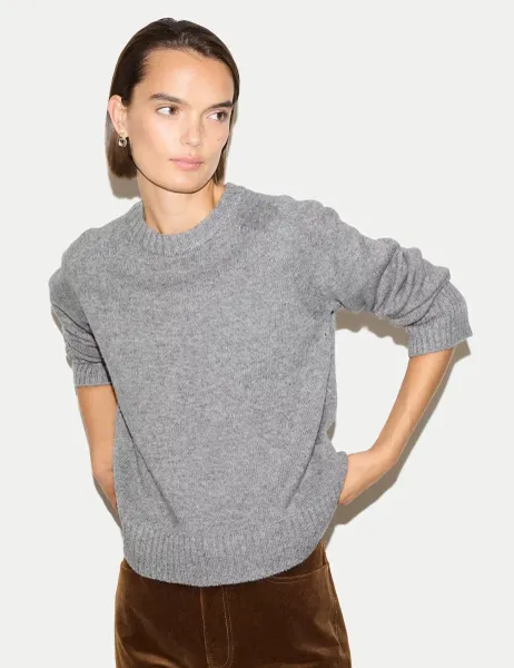 Jigsaw Wool Rich Saddle Crew Neck Jumper Grey
