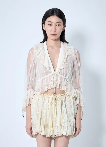 Embroidered Lace Ruffle Top
