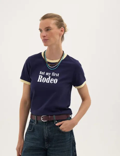 HUSH Pure Cotton Not My First Rodeo Ringer Tee Dark Navy Mix