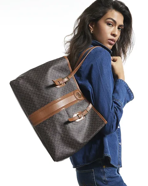 River Island Stripe Panel Monogram Shopper Bag
