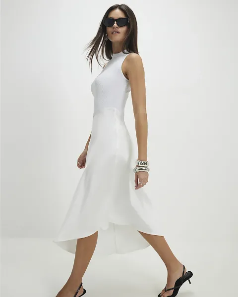 River Island Satin Hybrid Midi Dress