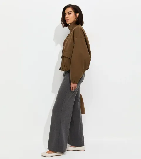 Women's Dark Grey Jersey Wide Leg Trousers