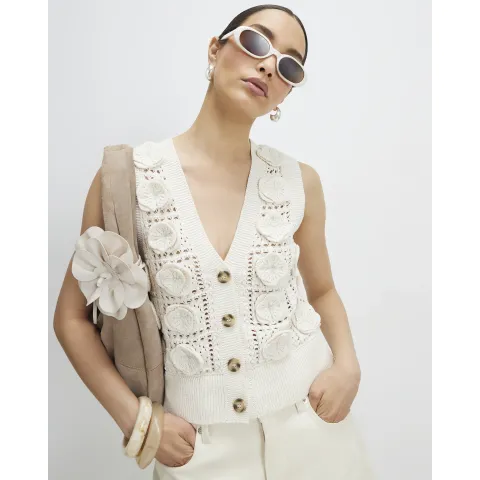 River Island 3D Flower Knitted Waistcoat