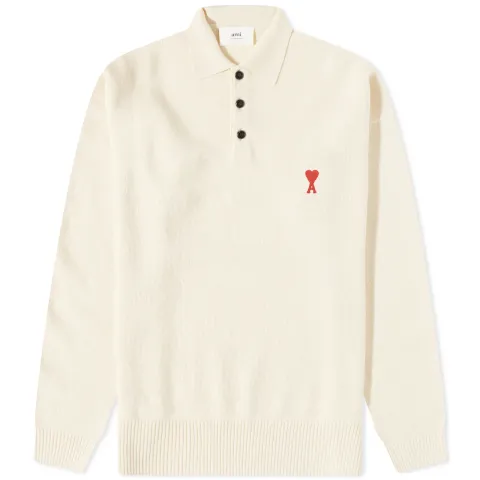AMI Heart Long Sleeve Knitted Polo