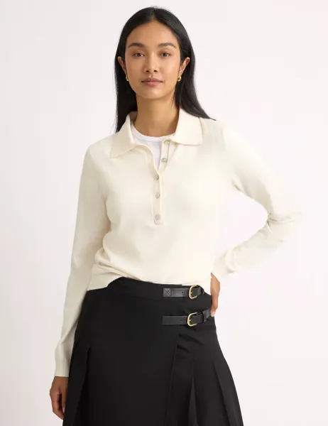 Albaray Cotton Blend Textured Top with Wool Cream