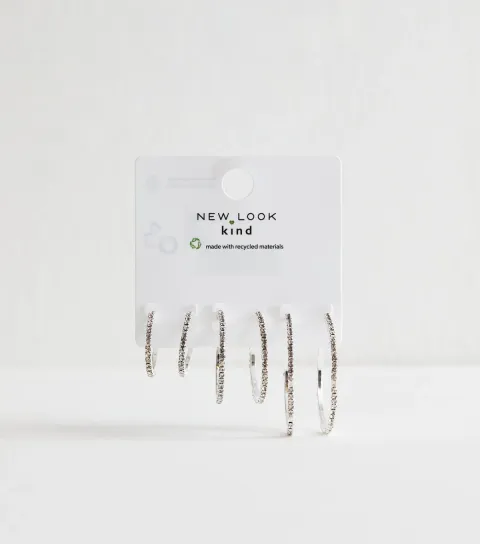 Silver Tone Pack Of 3 Mixed Size Diamant?� Hoop Earrings