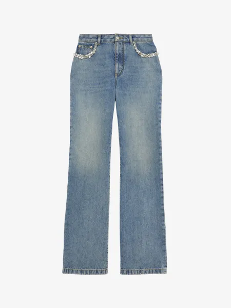 Crystal Embroidery Straight Leg Jeans