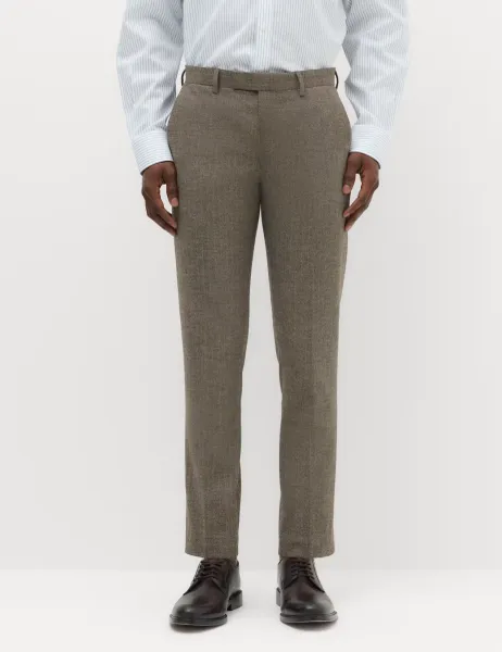 Marks & Spencer Slim Fit Striped Suit Trousers Brown