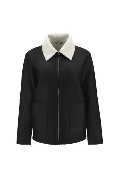 Freddy Faux Leather Teddy Jacket - Size S - Black + White