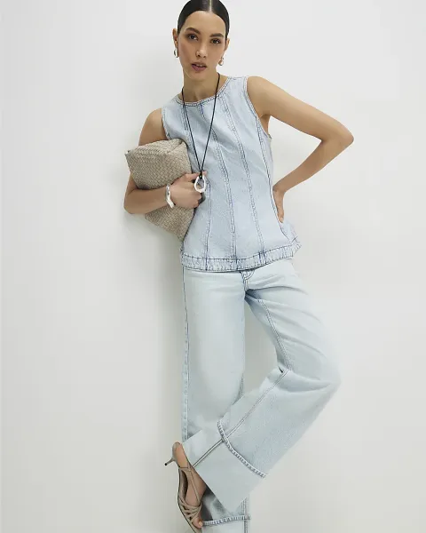River Island Denim Seamed Peplum Top