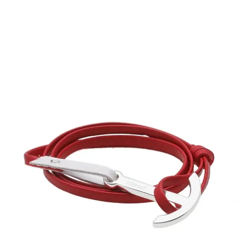 Silver Anchor Leather Bracelet