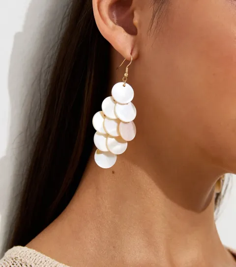Off White Shell Disk Drop Earrings