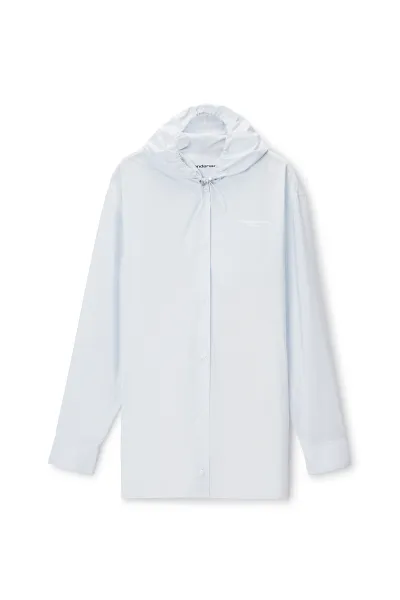 Hooded Button-Up Shirt with Bungee Drawcord