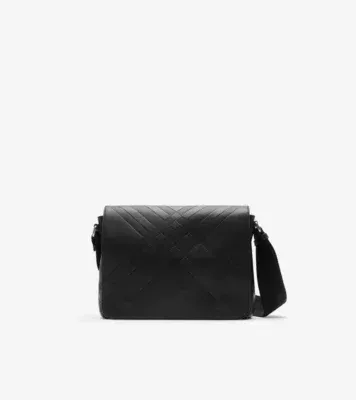 Embossed Check Messenger Bag in Black