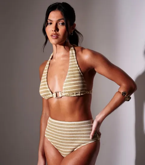 Women's Gold Metallic Halterneck Bikini Top