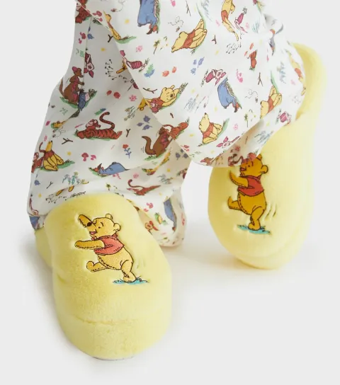 Women's Yellow Winnie The Pooh Embroidered Slippers