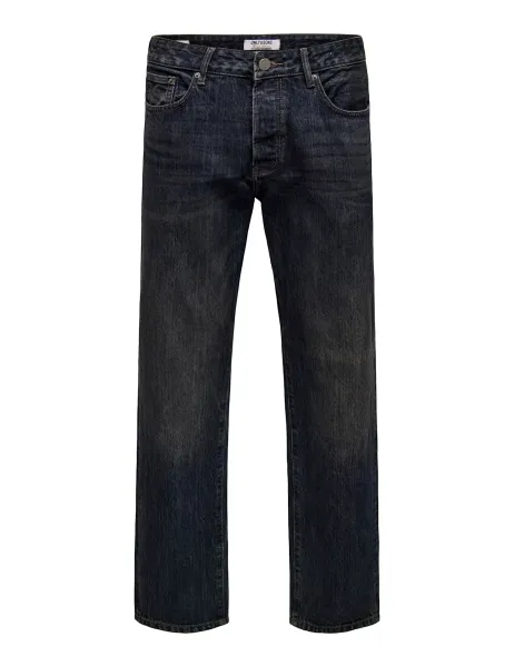 Only & Sons Regular Fit Pure Cotton Jeans Dark Blue Denim