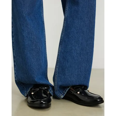 River Island Wide Fit Faux Leather Bow Loafers