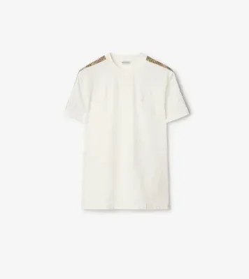 Check Trim Cotton T-shirt in Chalk white