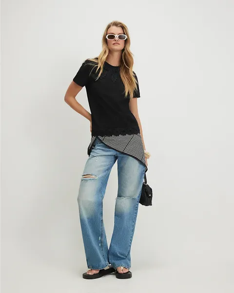 River Island Cotton Embroidered Trim T-Shirt