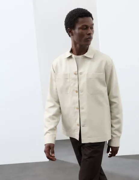 Autograph Linen Blend Overshirt Stone